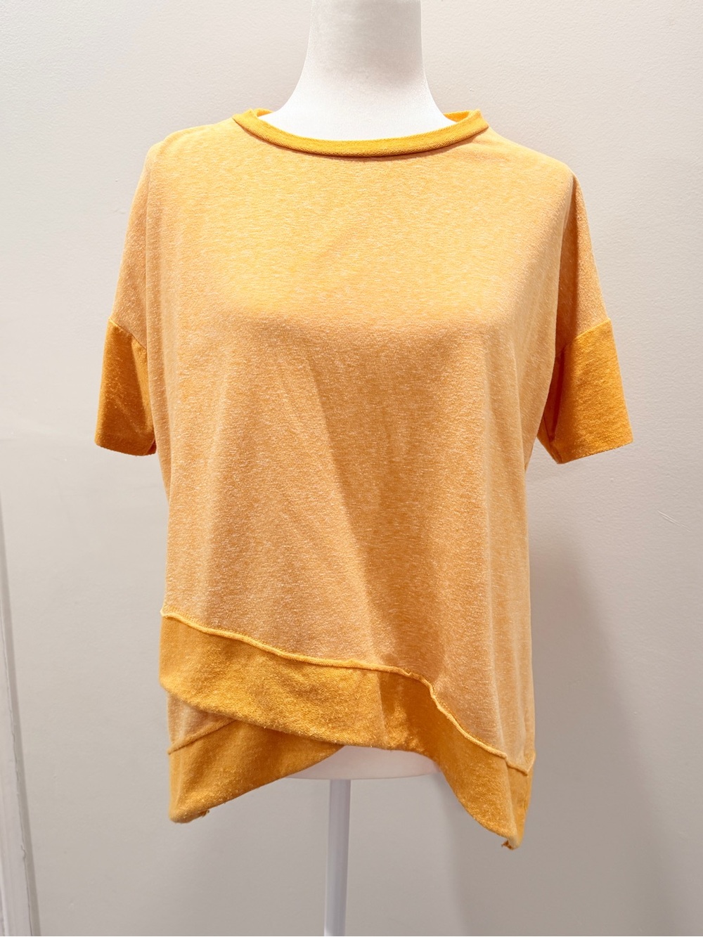 Hopely Mustard Yellow Layered Asymmetrical Hem Short Sleeve Top